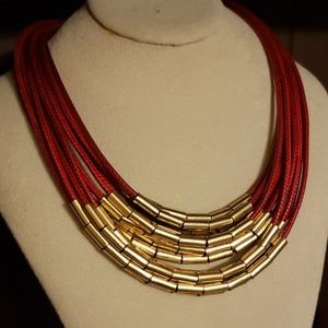 Red Rope Necklace with Gold Links